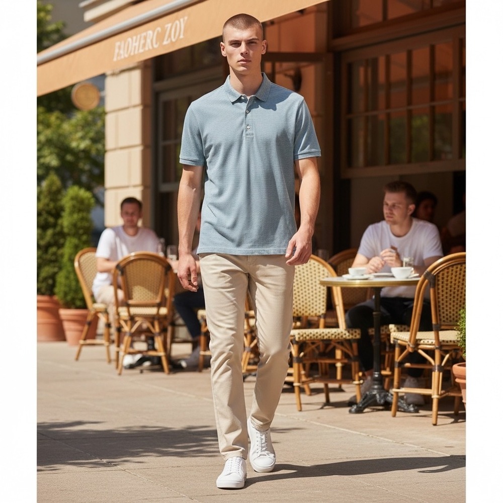 Faherty Brand Mens Blue Micro Stripe Short Sleeve Cotton Polo Shirt Size L 2322